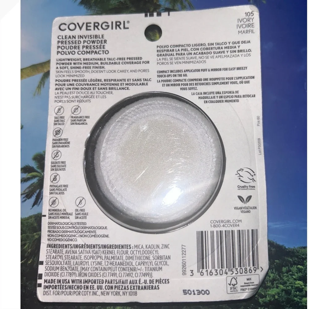 Covergirl‎ Clean Invisible Pressed Powder 105 Ivory Talc Free Vegan 0.38oz New